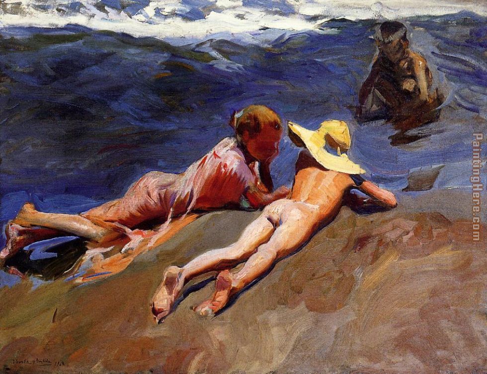 On the Sand Valencia Beach painting - Joaquin Sorolla y Bastida On the Sand Valencia Beach art painting